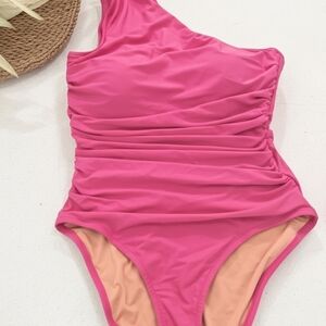 J CREW One-Piece Swimsuit - Hot Pink Ruched Design SIZE14